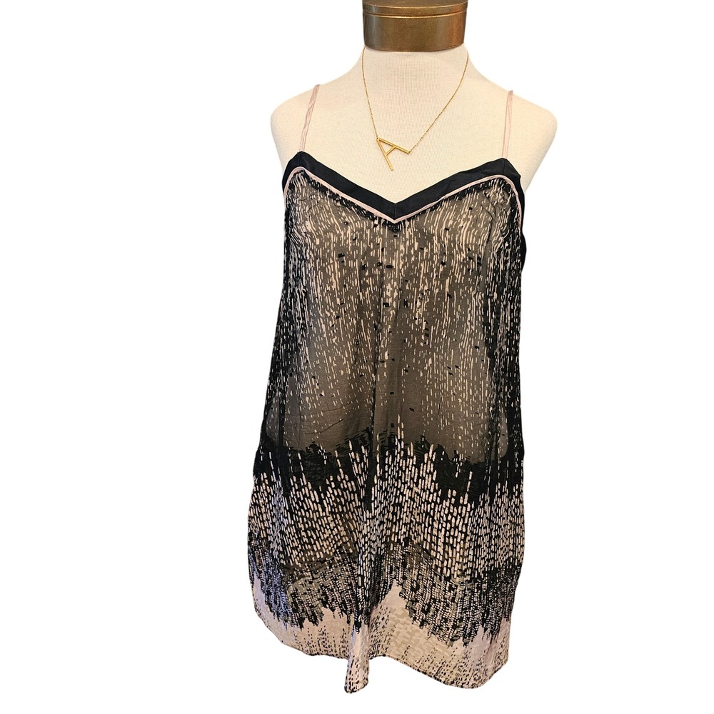 Josie Natori Black Pink Abstract Silk Trim Camisole Nightie Top Size M